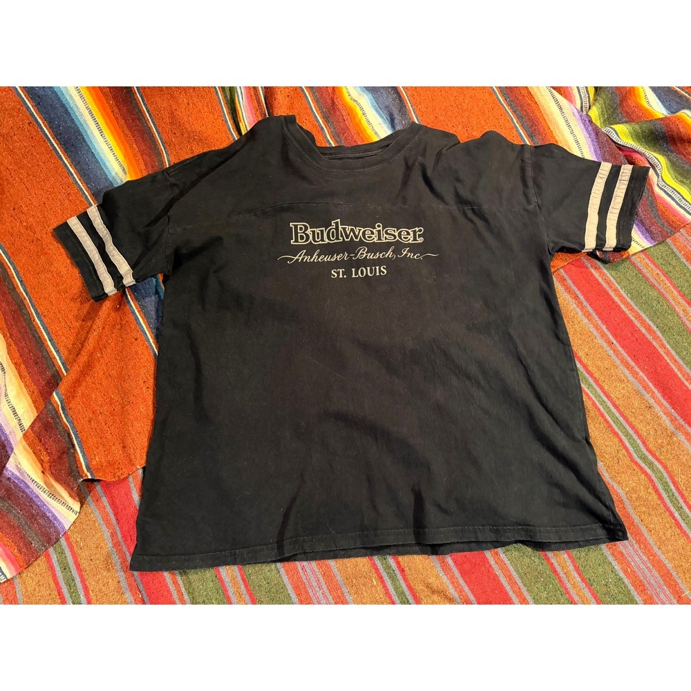 Pacsun Budweiser King of Beers Grunge Tee Shirt Striped Sleeve #76 on Back